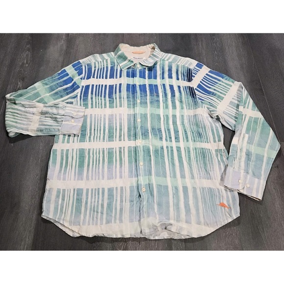 Tommy Bahama Other - Tommy Bahama 100% Linen Shirt Men L Blue Striped Beach Preppy Boating Yachting